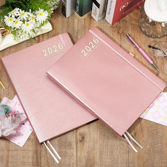 2026 Planner - JAN 2026 - DEC 2026, Planners 2026, Planner Weekly and Monthly, Leather Cover Calendar Planers with Thick Paper, Back Pocket with Notes Pages, Pink (8.5" x 11")