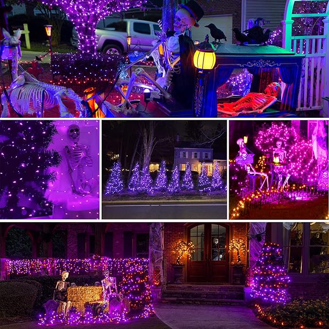 66Ft 200 LED Halloween Fairy Lights Plug in, 8 Modes String Lights with Timer for Outdoor & Indoor, Waterproof Twinkle Lights for Bedroom Garden Party Carnival Supplies Halloween Decorations (Purple)