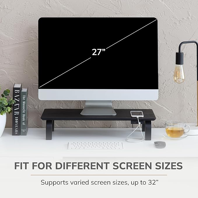 Anji Mountain Monitor Stand - Desktop Organizer & Laptop Riser, Ergonomic Monitor Riser, Space-Saving Monitor Stand for Desk, Durable Construction, Easy Assembly, Ideal for Home & Office,Black