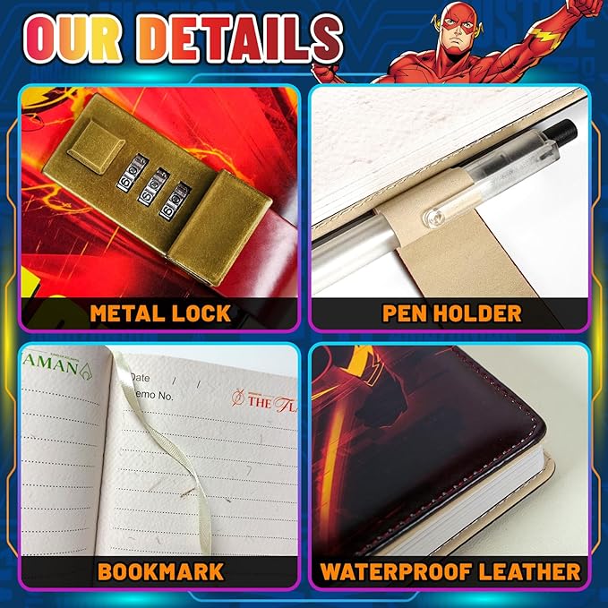 Superhero Diary with Lock for Boys – Comic-Inspired PU Leather Notebook Journal with Lock 228 Pages – Locked Diary Planner Organizer for Boys, Girls, Teens, Fans, School or Gift Use