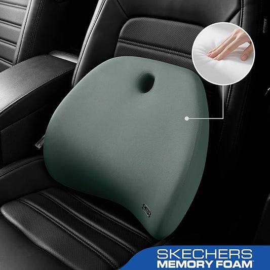 Skechers Lumbar Support Pillow for Office Chair,Memory Foam Lumbar Pillow,Lower Back Pain Relief Lumbar Pillow,Ergonomic Design Back Support Pillow for Office Chair,Car,Home,Travel,Green