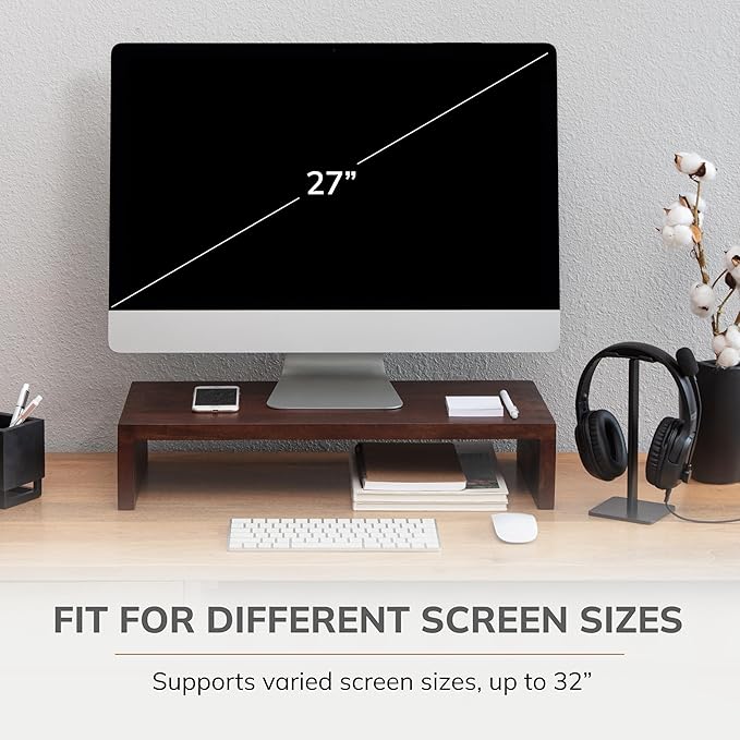 Anji Mountain Wooden Monitor Stand - Elegant Monitor Riser, Perfect Monitor Stand for Desk Organization, Durable Wood Construction monitor stands, Enhances Ergonomics and Workspace Efficiency,Walnut