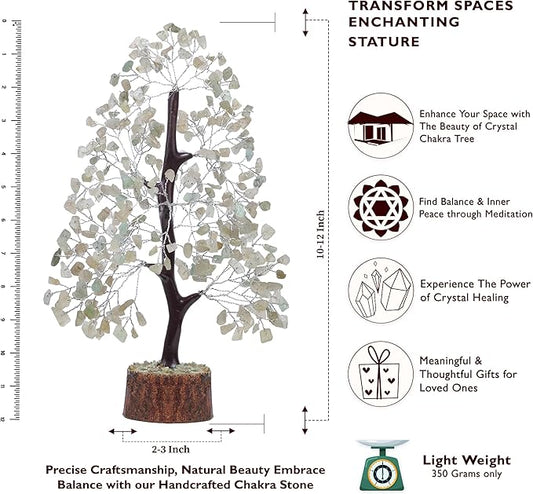 FASHIONZAADI Green Jade Gemstone Tree of Life- Natural Reiki Crystals for Positive Energy, Feng Shui Decor, Good Luck Money Bonsai, Healing Stones, Spiritual Gift