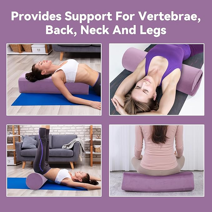 MABOZOO Yoga Bolster Set, Velvet Cover High Density Foam Pillows for Restorative Yoga and Meditation, Rectangular and Cylinder Bolster Pillow Meditation Cushion Pillow For Women Leg