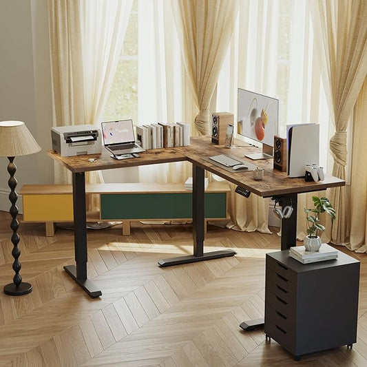 Agilestic 59 Inch L Shaped Standing Desk Adjustable Height, Electric Corner Standing Desk, Sit Stand Computer Table with Splice Board, Rustic Brown