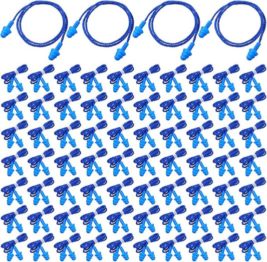 Xuhal 200 Pair Corded Ear Plugs Reusable Silicone Earplugs Individually Wrapped Hearing Protection Sleep Noise Cancelling for Work Construction Shooting Sports Noise Reduction(Blue, Dark Blue)