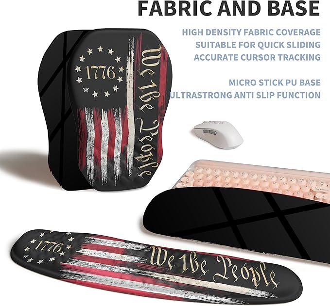 2-in-1 Ergonomic Set, Wave Keyboard Wrist Rest and Massage Slope Mouse Pad Wrist Support, Rebound Memory Foam for Relieve Carpal Tunnel Syndrome and Wrist Pain (Flag)