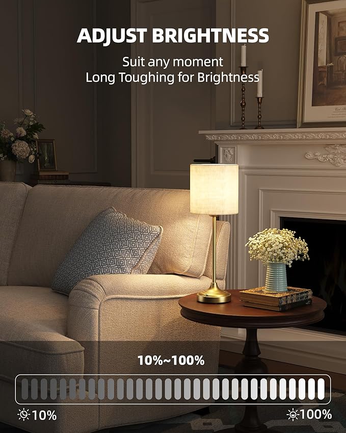 Battery Operated Lamp, 8000mAh, Dimmable, 2700K, Touch Control, Portable, Small, LED, Wireless, Rechargeable, Cordless, Desk Lamp, Kitchen Lamp, Fabric Shade, for Dining Room, Bedroom, Living Room