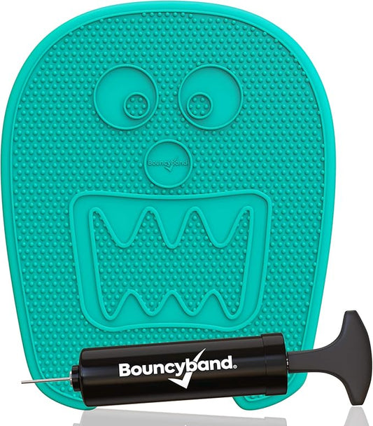 Shaped Wiggle Seats by Bouncyband – Green Monster, 13"x10.5"x2.2" – Inflatable Sensory Cushion for Kids, Improves Student Productivity and Focus, Comes with Easy-Inflation Pump to Customize Firmness