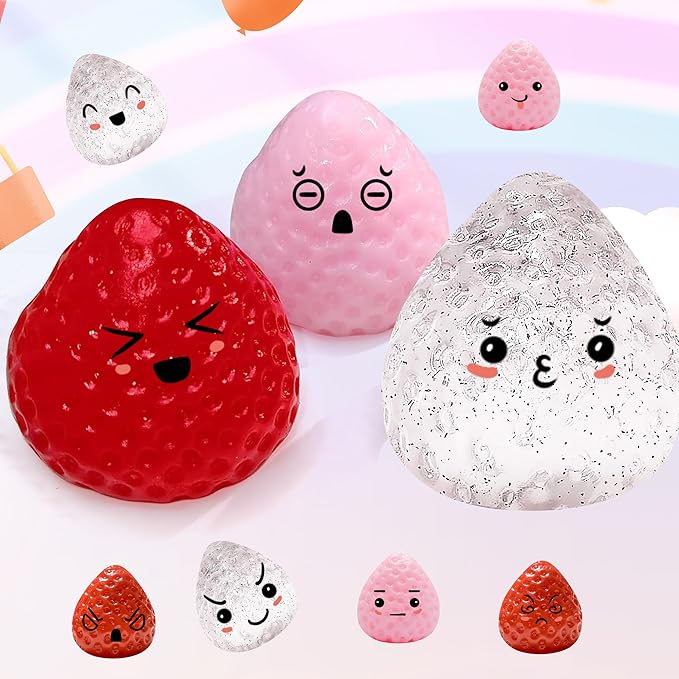 3Pcs Big Strawberry Taba Squishy Toy, Cute Strawberry Sticky Taba Squishy, Squeeze Toys for Stress Relief and Anxiety Relaxing, Decompression Toys, Gifts & Perfect Desk Accessory for Kids/Adult