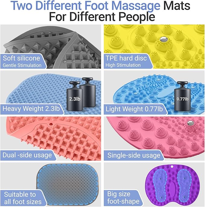 Upgrade Silicone Foot Massage Mat with Dual-Side Usage, Large Reflexology Mat for Feet Relaxation, Foldable Foot Acupressure Mat, Portable Standing Desk Mat for Pain, Fatigue Relief(Blue-L)