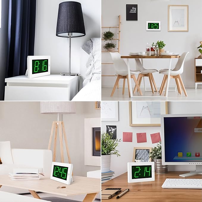 KWANWA LED Digital Clock, Alarm Clock, Wall Clock, 3" LED Digit Display, Adjustable Brightness, Auto Night Mode, Auto Alarm Volume Increasing, Wall-Mount & Table-top, Alarm Clock for Bedroom