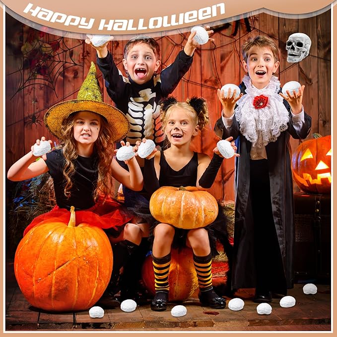 Jenaai 30 Pcs Brain Stress Ball Halloween Squeeze Toy 2.76 Inch PU Hand Muscle Exercise Pressure Ball Funny Stress Relief Toy for Teens Adults Improving Grip Strength Release Pressure(White)