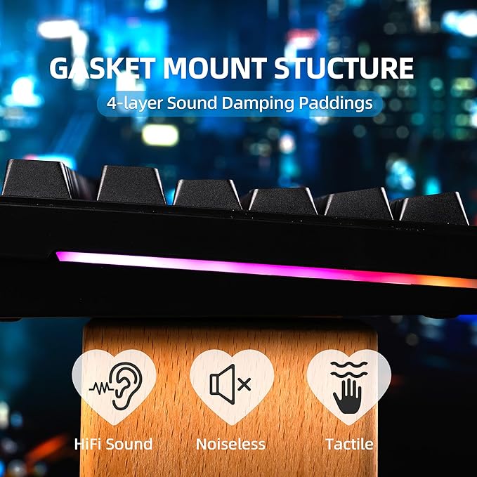 x XVX M75 75% Wireless Gaming Mechanical Keyboard, BT5.0/2.4GHz/USB-C,Hot Swappable Creamy Pre-lubed Switches, Gasket Structure,RGB Backlit Black Keyboard w/Knob for PC/Laptop/Xbox/PS4/PS5,LUMINA CORE