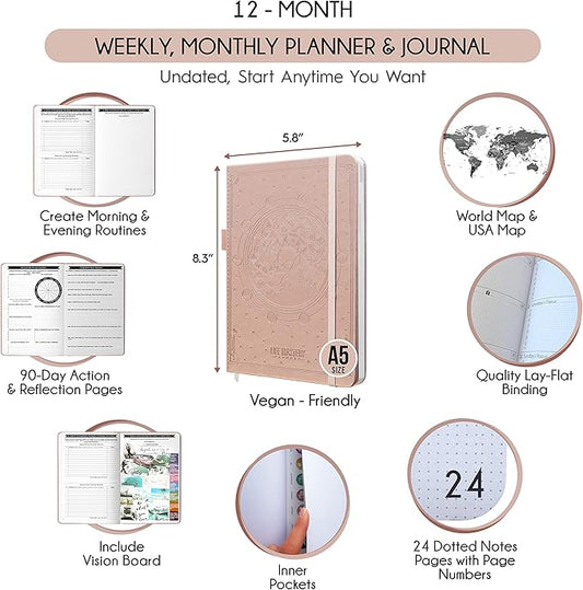 Life and Goal Planner - Undated Daily, Weekly & Monthly Planner for Passion, Organizer, Increase Productivity, Purpose, Success & Happiness, Journal, Agenda, To Do List, Business Planner, Notes,