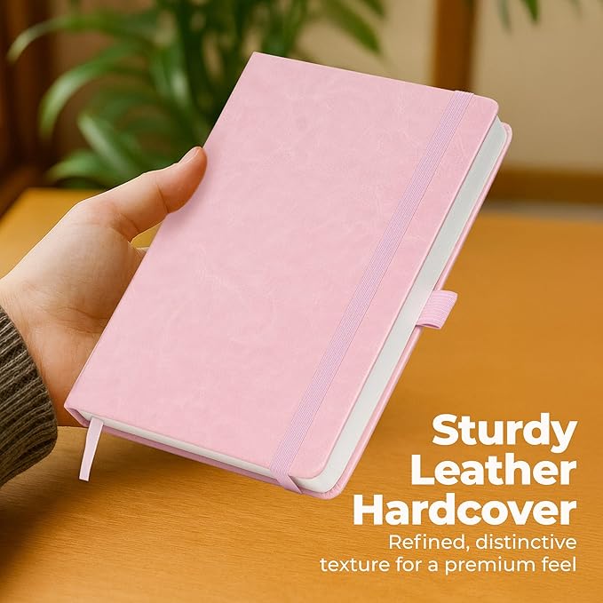 Lined Leather Bound Journal Notebook, A5 Hardcover - Pink 5.8x8.3" - Thick 300 Pages College Ruled Paper Journals for Men and Women - Personal and Professional Note Book for Writing & Journaling