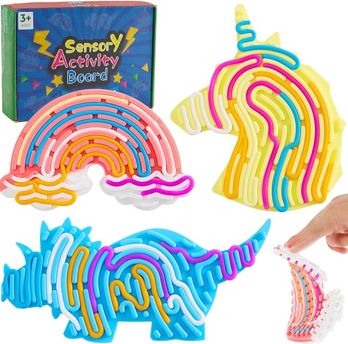 3Pcs Sensory Activity Board, Fidget Sensory Toys for Kids Adults, Duble Sided Design Kids Busy Board for Fine Motor Skill, Calm Down Fidget Toy for Stress Relief, Calming, Focus, ADHD and Autism