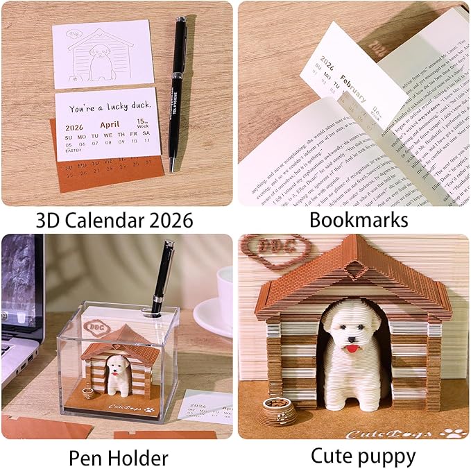 3D Timepiece Calendar 2026 Paper Art Memo Pad with LED Light – Tear-Away Desk Calendar for Record, Planner & Habit Tracker, Bookmark, Gift & Decorative Office Decor
