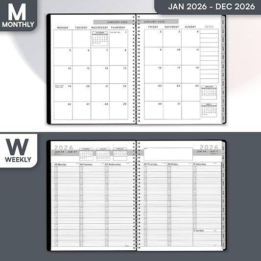 Ensight 2026 Appointment Book & Planner Ensight 8.5 x 11 inches Large Tabbed Daily Hourly Weekly Planner Schedule Book 15 Minute time Slots Business & Personal Planner Jan 2026 Dec 2026 Black