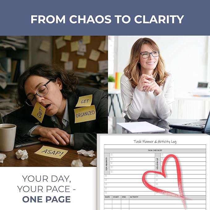 Task Planner & Activity Log Notepad – 60 Page Undated Daily & Hourly Planning Pad, To-Do List, Checklist, Track Time & Tasks, ADHD Tracker – Organize Workday, Boost Productivity – 8.5 x 11 Tear Sheets