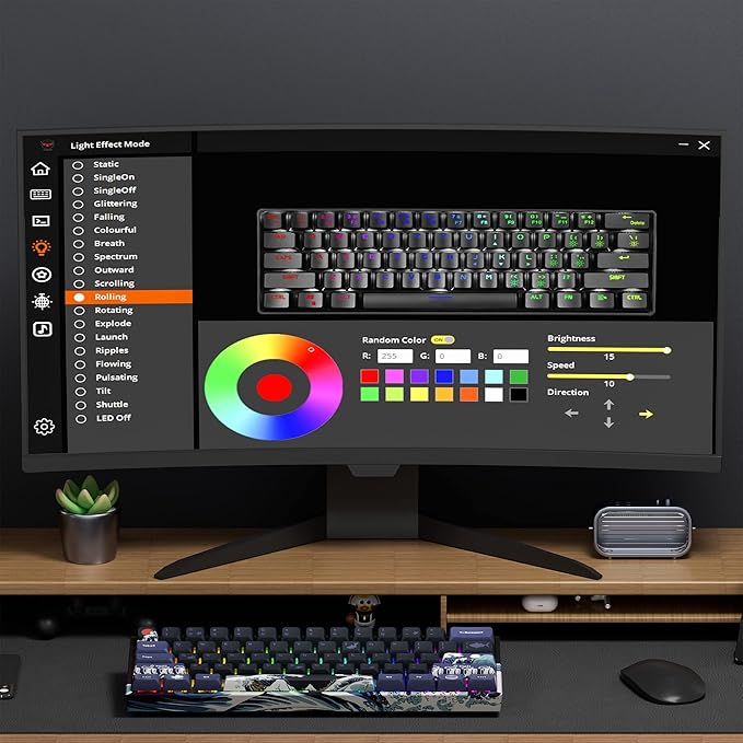 XVX 60% Gaming Keyboard, RGB 3-Modes Wireless Mechanical Keyboard, Mini 60 Percent Gamer Keyboard with Hot-Swappable Pre-lubed Linear Switch for Windows & Mac (Great Wave Off Kanagawa), M61 Pro