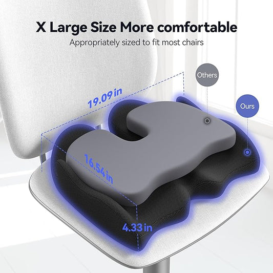 VOXON Seat Cushion, X Large Car Seat Cushion, Memory Foam Cushions for Office Chair, Chair Cushions for Tailbone Pain Relief & Pressure Relief Sciatica for Long Sitting