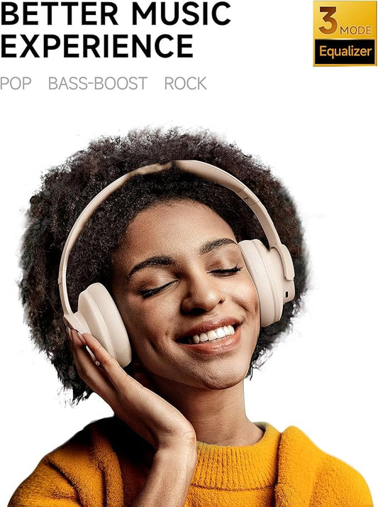 Picun B8 Bluetooth Headphones, 120H Playtime Headphone Wireless Bluetooth with 3 EQ Modes, Low Latency, Hands-Free Calls, Over Ear Headphones for Travel Home Office Cellphone PC Khaki White