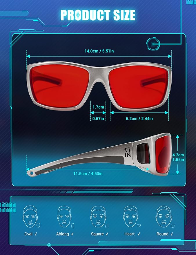 TIJN Sonia Sleep Glasses for Blue & Green Light Blocking,Red Lens with Dual AR Coating,Wraparound Frame for Gaming Screen