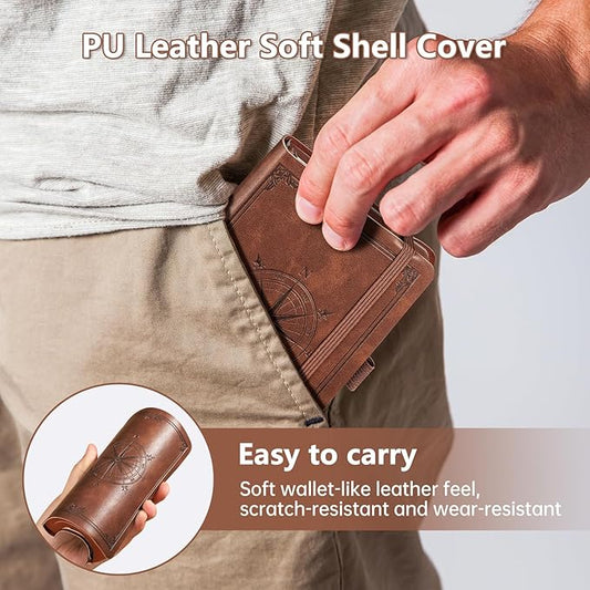 AHGXG Small Blank Pocket Journal Notebook for Men - 256 Numbered Pages B6 Mini Journal, Vintage Soft Leather Hardcover, 80gsm Paper, for Women Work Office School, 4.1'' X 5.7''- Brown