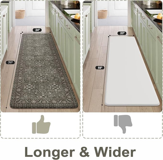 KIMODE Anti Fatigue Mats for Kitchen Floor 24"x71", Grey/Green Farmhouse Kitchen Runner Rugs, Cushioned Kitchen Floor Mat Non Skid, Memory Foam Kitchen Mat for Laundry Office Sink Desk