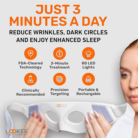 LOOKEE 80 LED Under Eye Red Light Therapy Glasses – Reduce Wrinkles, Dark Circles & Eye Bags, Boost Collagen & Anti-Aging in Just 3 Minutes a Day