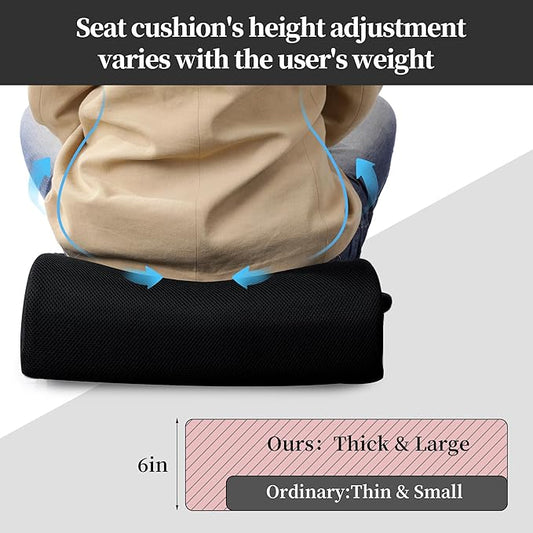 MABOZOO Extra Thick Chair Cushions,Office Chair Booster Seat Cushion to Raise Seat Height for Pain Relief, Non Slip Memory Foam Thick Cushion with Carry Handle (Black, 18 * 14 * 6)