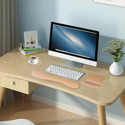 RICHEN Mouse Pad and Keyboard Wrist Rest, 3-in-1 Computer Mousepad and Coaster Set, Non-Slip Keyboard Wrist Rest and Mouse Pad Set Ergonomic Design (Gradient Brown)