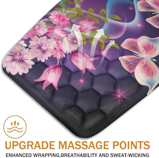 Ergonomic Mouse Pad Wrist Support,Upgrade Mousepad with Massage Design,Non-Slip PU Base Desktop Mouse Pads for Pain Relief, Computer, Office & Home,12 x 8 in(F-Butterfly with Flower)