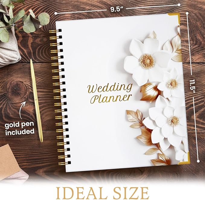 Wedding Planner with Pen and Highlighter Markers, Wedding Planner Book and Organizer with Metal Corners, White Wedding Planning Book - Hardcover Bridal Planner Gift for Bride to Be