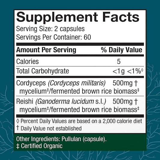Host Defense CordyChi Capsules - Energy & Immune Support Supplement - Cordyceps & Reishi Mushroom Supplement for Relaxation & Respiratory Support - Aids Against Tiredness - 120 Capsules (60 Servings)*