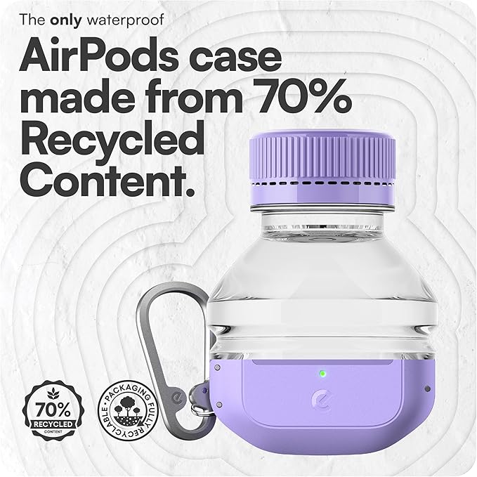 Keybudz for AirPods Pro Case with Lock - Fully Waterproof AirPods Pro 2nd Generation Case Cover - Keychain, Rugged Tough Protection, Hard Shell and Carabiner for USB-C/Lightning (Wild Lavender)