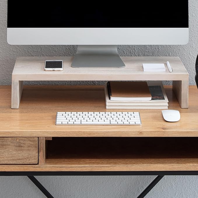 Anji Mountain Wooden Monitor Stand - Elegant Monitor Riser,Perfect Monitor Stand for Desk Organization, Durable Wood Construction monitor stands,Enhances Ergonomics and Workspace Efficiency,White Wash