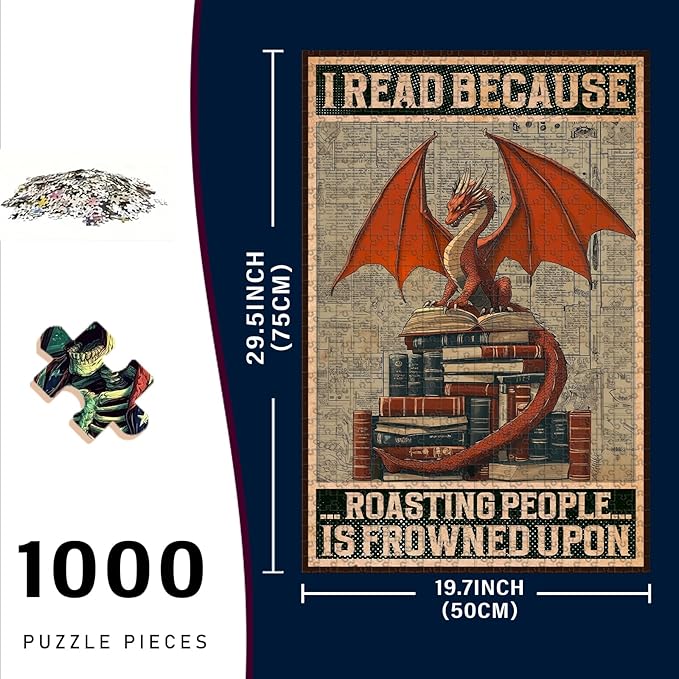 1000 Piece Wooden Puzzle Jigsaw I Read Because Roasting People is Frowned Upon Puzzle Adults Humorous Challenge for Stress Relief & Brain Fun 29.5x19.7 Inch