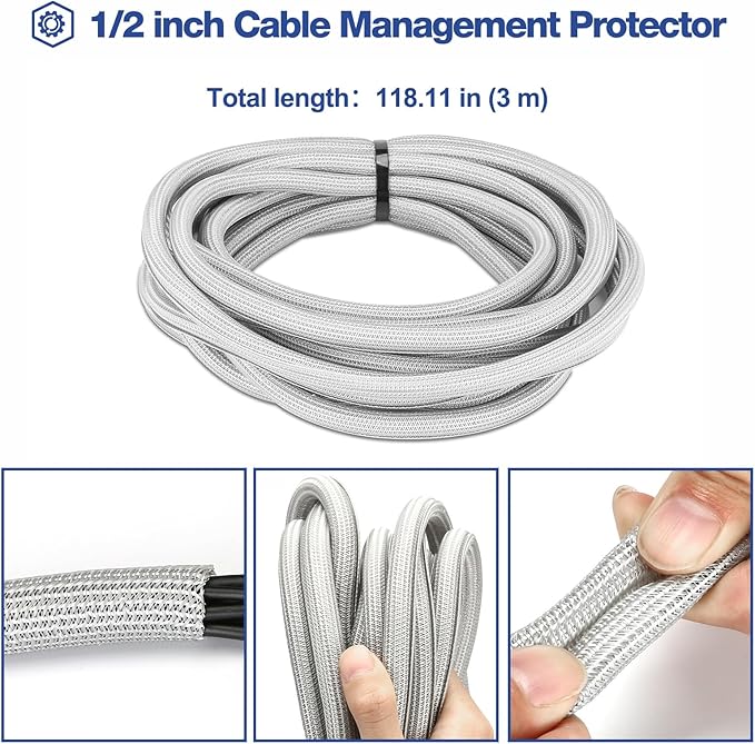 JOTO 1 Pack Cable Management Sleeve, 10 Feet Cord Organizer System with Zipper for TV Computer Office Home Entertainment, Flexible Cable Sleeve Wrap Cover Wire Hider System -Grey