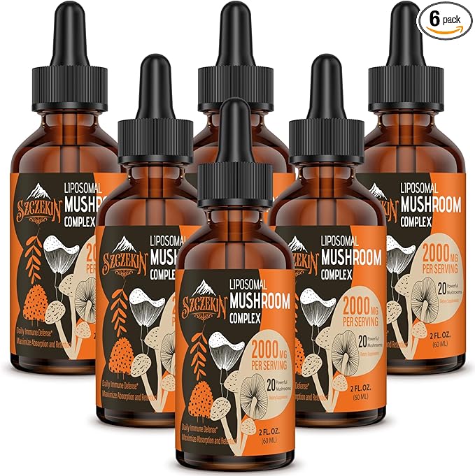 Liposomal Mushroom Complex Drops 2000 MG - 20 Organic Mushroom Extracts - Advanced Liquid Formula for Immunity, Cognitive and Memory - Lions Mane Supplement, Reishi, Cordyceps, Chaga, 180 Servings