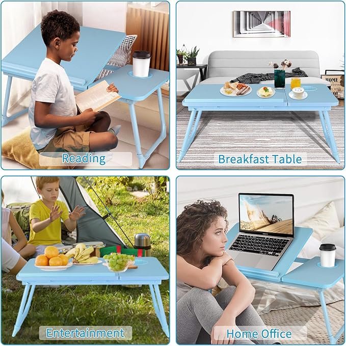 CloudTrip Laptop Desk for Bed or Couch, Lap Desk, Home office Desks, Breakfast Tray Desk, Desk with Cup Holder, Watching Movies in Bed, laptop stand for bed, Lap Desk, Fordable Legs Desk (blue) (Blue)