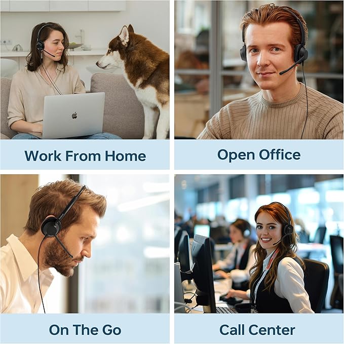 Lightweight Wired Headset with Microphone for PC, USB Headset with Noise Canceling Mic & in-line Control for Meetings, Computer Headset for Work, Office, WFH, Teams, Zoom, 3.5mm/USB-A