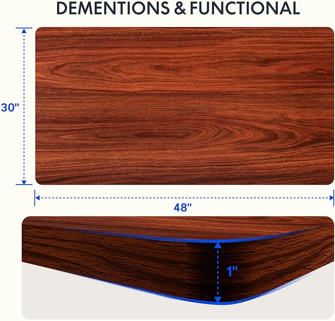 FLEXISPOT EN2 Whole-Piece Standing Desk with Clamp Power Strip, 48 x 30 Electric Stand Up Height Adjustable Desk with Cable Management (Black Frame + 48" MahoganyTop, 2 Packages)
