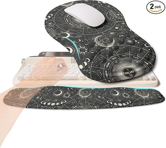 2-in-1 Ergonomic Set, Wave Rise Keyboard Wrist Rest and Massage Bulge Slope Mouse Pad Wrist Support, Cushion Memory Foam Integrated to Relieve Wrist Pain, Constellation
