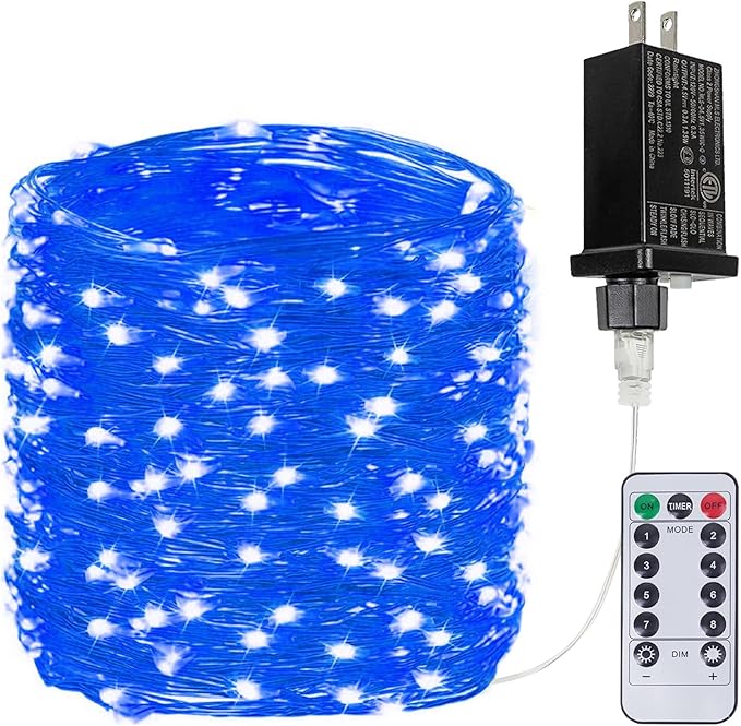 66Ft 200 LED Fairy Lights Plug in, Waterproof with Remote Outdoor 8 Modes Christmas Lights Bedroom Decor, Twinkle Light with Timer for Girl's Room Christmas Decorations (Blue)