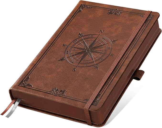 AHGXG Thick Journal Lined Notebook for Men - 320 Numbered Pages A5 College Ruled Notebook for Writing, 100gsm Paper, Vintage Leather Hardcover, for Women Work Office School, 5.75'' X 8.38''- Brown