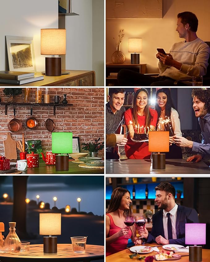 UMEXUS Rechargeable Cordless Table Lamp with Timer, Remote, Dimmer, Wood Small Battery Operated Lights Patio, Warm Bedroom Nightstand Lamp, RGB Ambient Lighting for Home Dinner Side End Table Kitchen