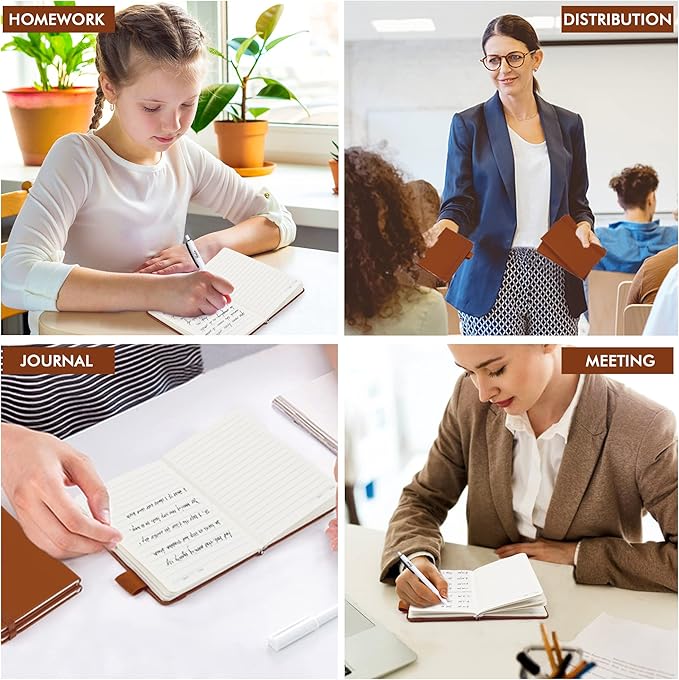 feela 3 Pack Pocket Notebook Journals, Mini Cute Small Journal Notebook Bulk Hardcover College Ruled Notepad with Pen Holder for Office School Supplies, with 3 Black Pens, 3.5”x 5.5”, A6, Brown