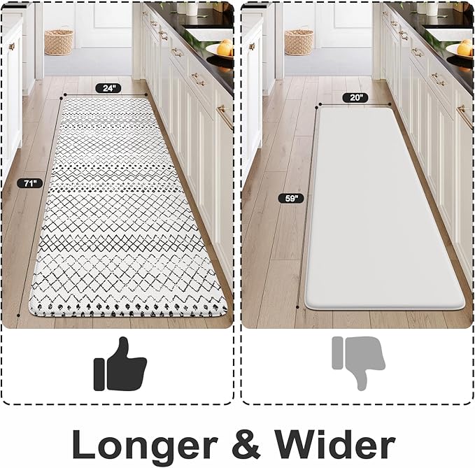 KIMODE Anti Fatigue Kitchen Mats, Padded Kitchen Floor Mats 24"x71", Boho Farmhouse Kitchen Runner Rugs, Black and White Rugs for Kitchen Floor, Cushioned Standing Mat for Laundry Office Sink Desk